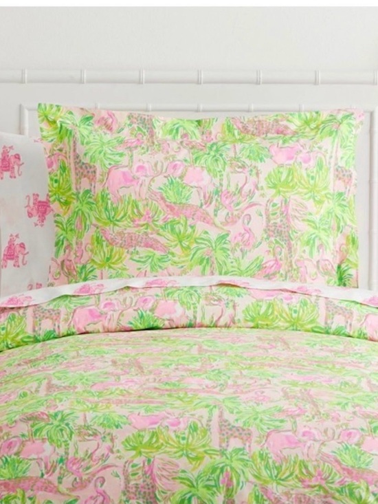 Lilly Pulitzer Other - Lilly Pulitzer Pink and Green Palm Print Organic Bedding Sheet